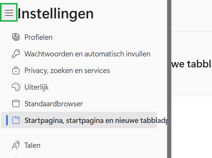 Startpagina Edge aanpassen